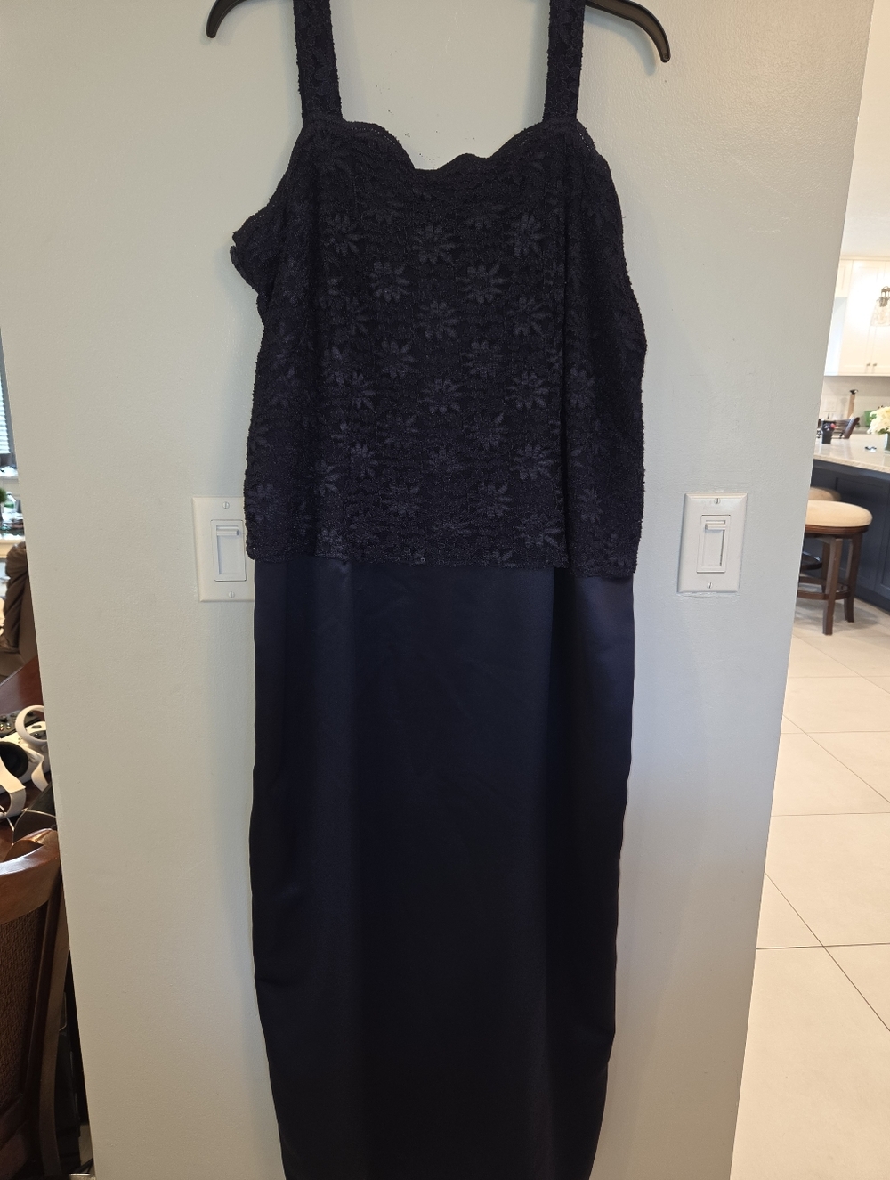 Alex Evenings Navy Lace Bodice Satin Skirt Dress